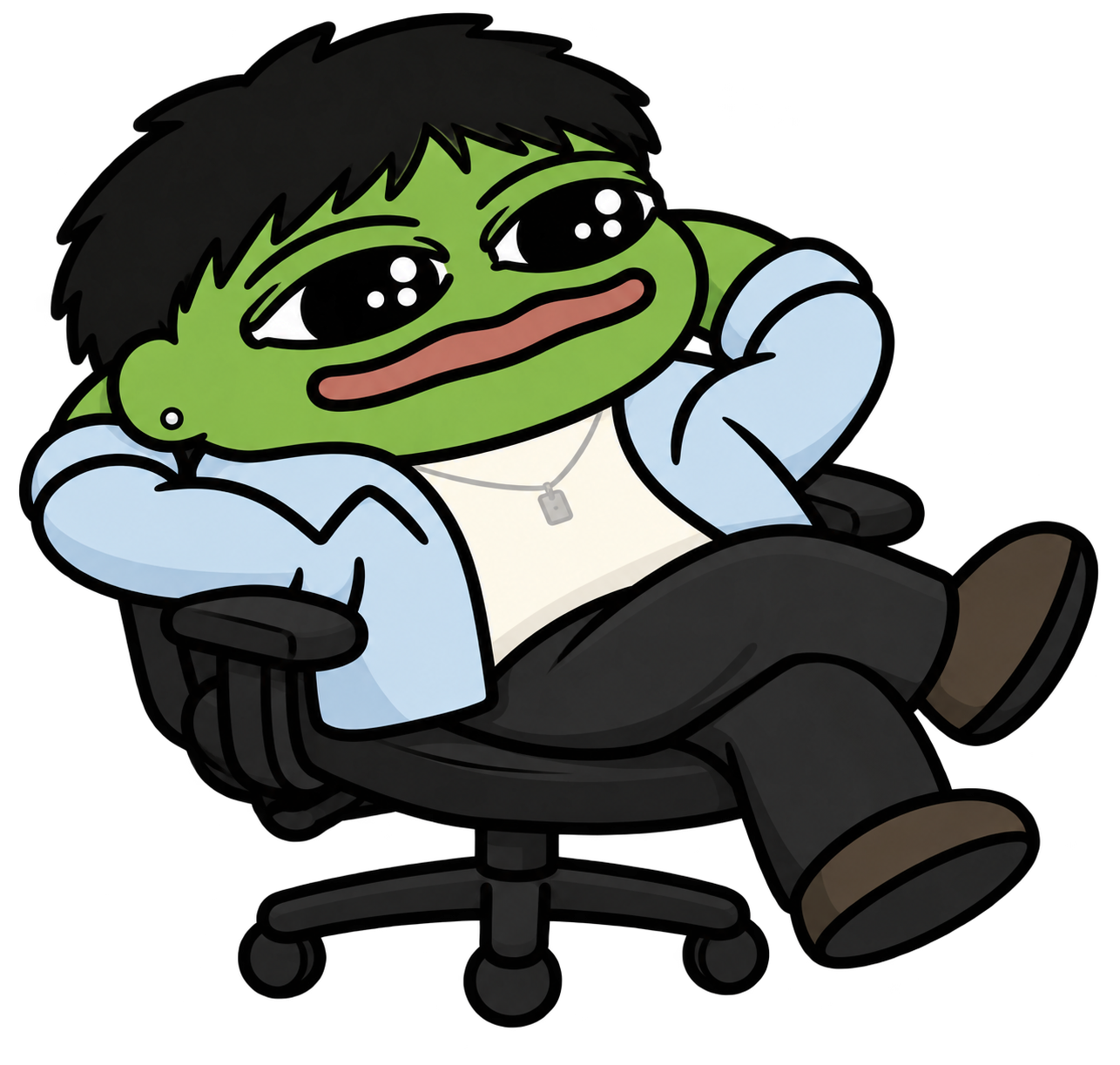 Smol Kimchi lounging in an office chair