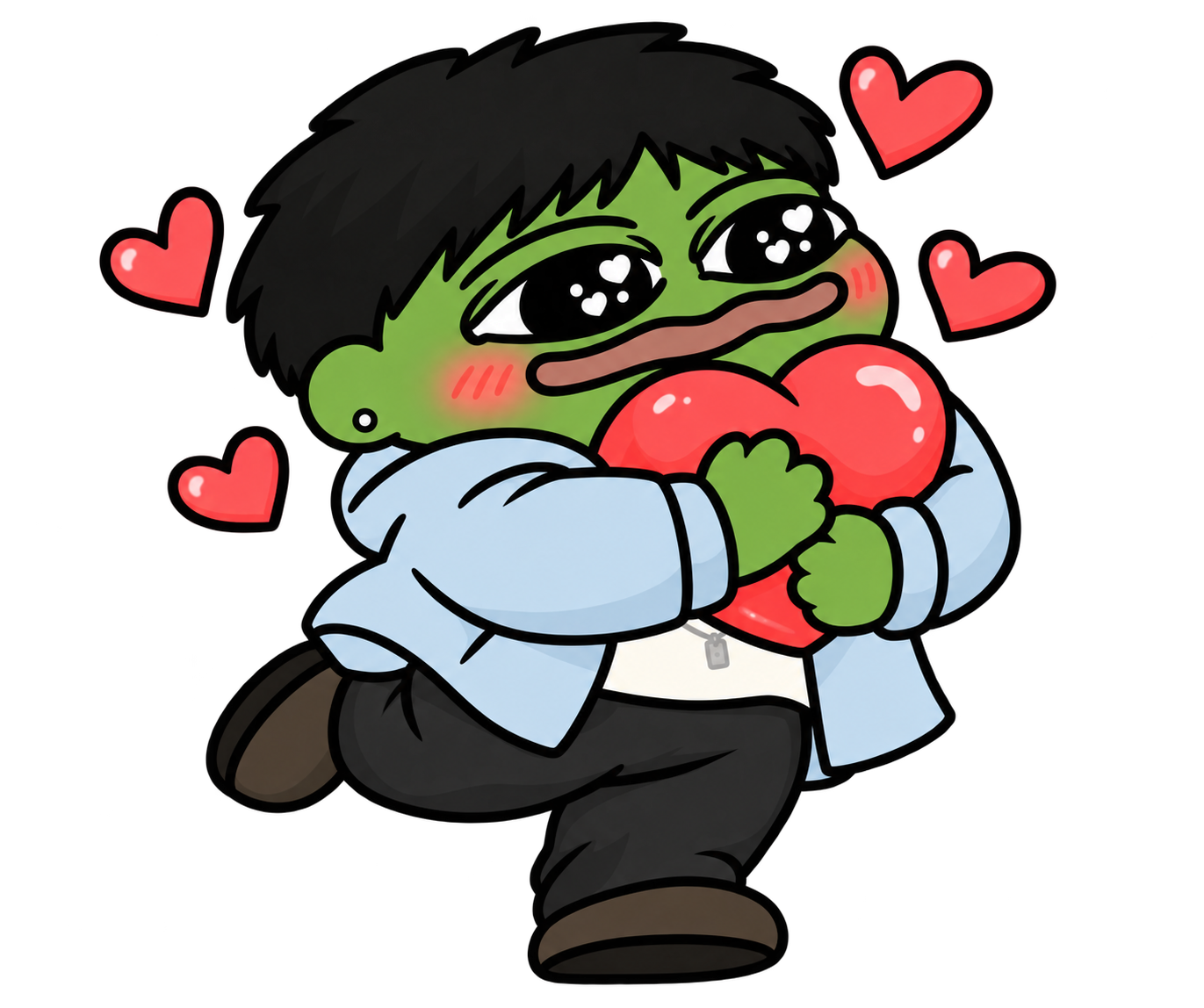 Smol Kimchi holding a heart